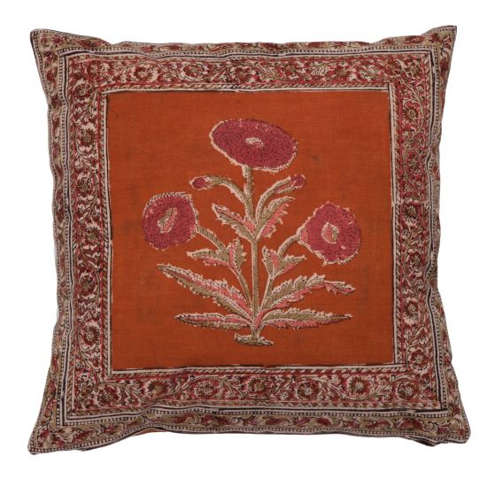 Poppy-Bluebell Reversible Pillow Cover - Rust
